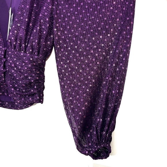 For Love & Lemons Women’s Size XS Purple Metallic Dot La Villette Cropped Blouse - Picture 5 of 12